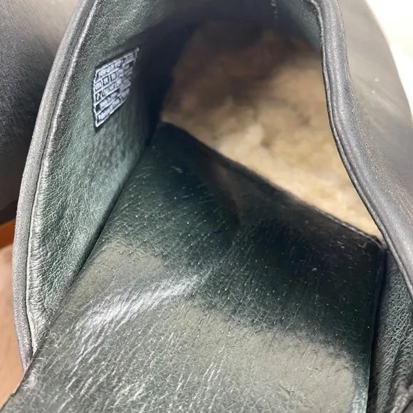 UGG Abbie Sz 9 Wooden Platform Clogs Mules Shoes Black Leather Fur Lined Studded - Picture 6 of 12